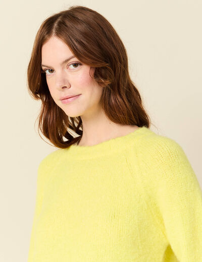 Pull manches longues col rond jaune femme