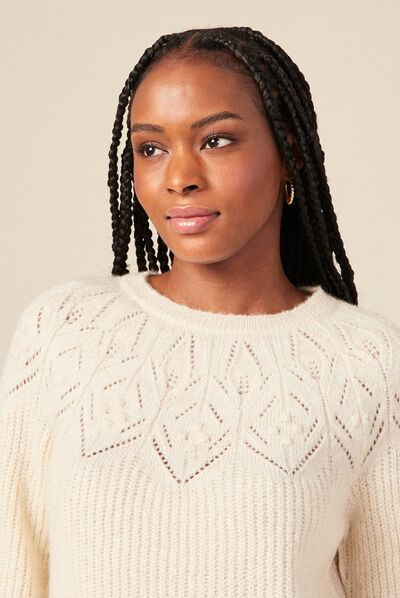 Pull manches longues creme femme