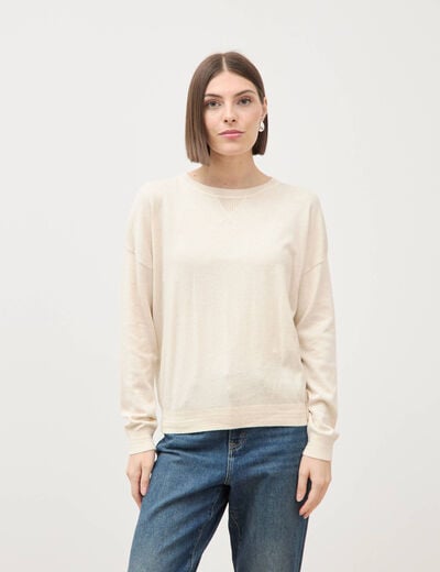 Pull oversize col rond manches longues creme femme