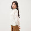 Pull droit col &agrave; volants manches longues ecru femme