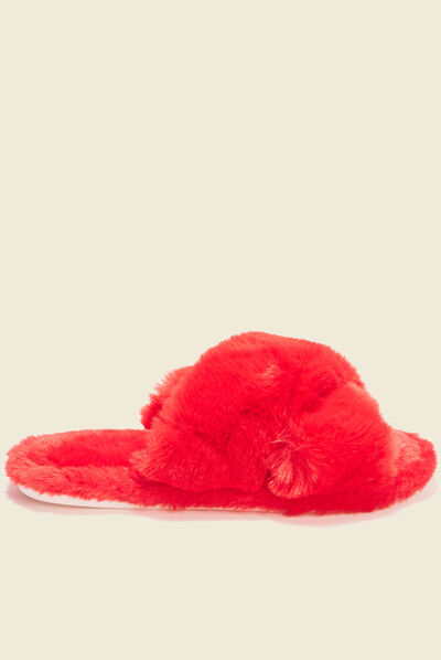 Chaussons mules fourrure rose framboise femme