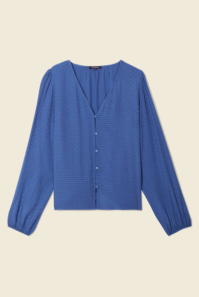 Chemise manches longues bleu ciel femme