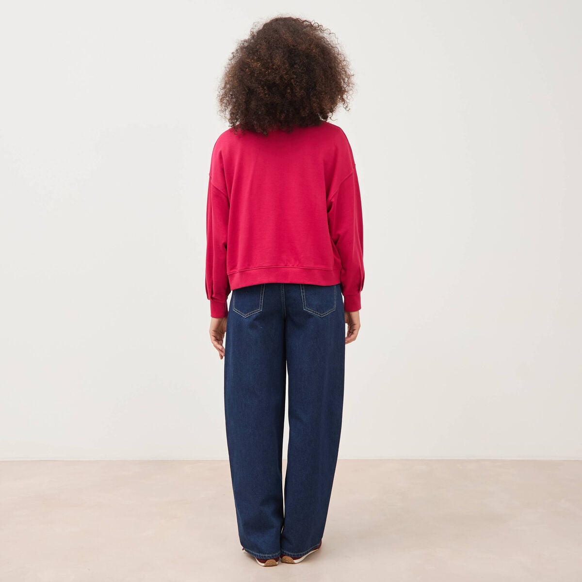 Sweat droit col rond manches longues rouge clair femme