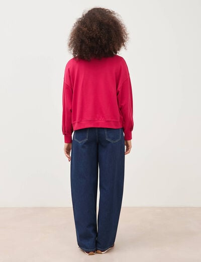 Sweat droit col rond manches longues rouge clair femme