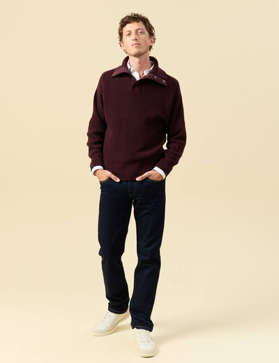 Pull droit manches longues bordeaux homme