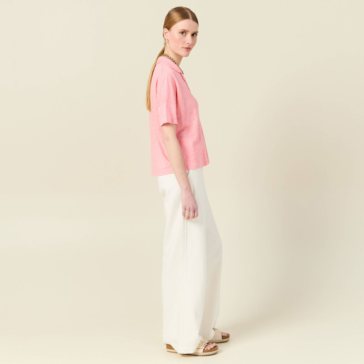 Chemise manches courtes rose femme