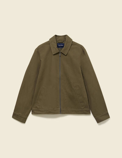 Blouson droit court en coton vert kaki homme