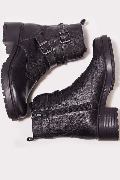 Bottines à talons en cuir noir femme
