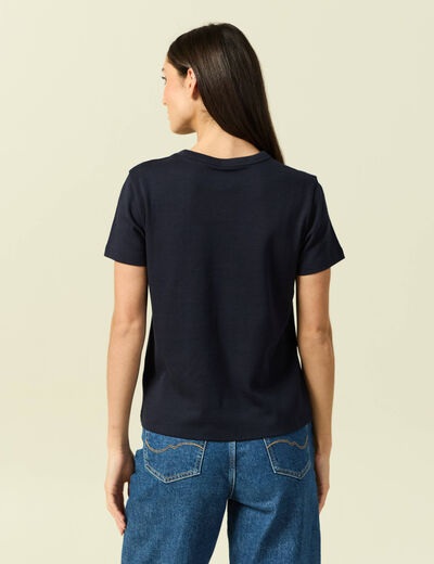 T-shirt cintr&eacute; col rond manches courtes bleu marine femme