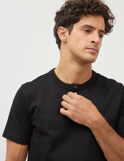 T-shirt col mao manches courtes en coton noir homme