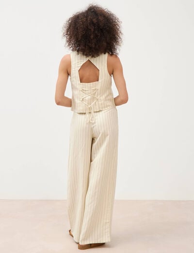 Pantalon large taille haute ceinture jaune pastel femme