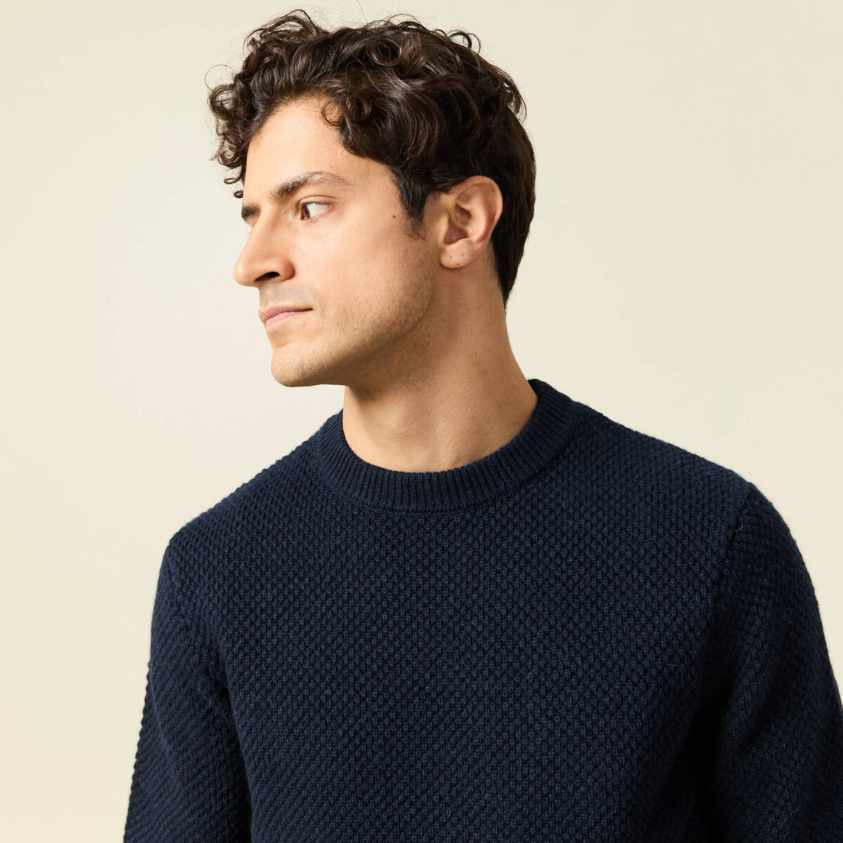 Pull col rond bleu marine homme