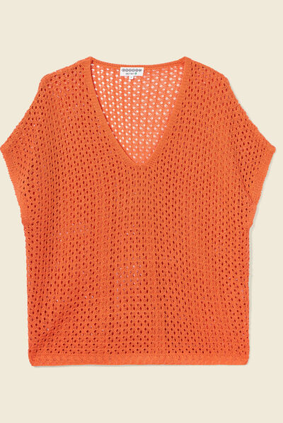 Pull ajouré éco-responsable orange foncé femme