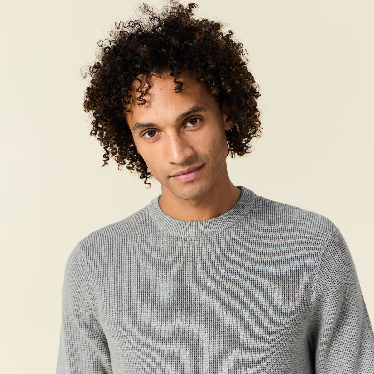 Pull manches longues col rond gris homme