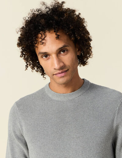 Pull manches longues col rond gris homme