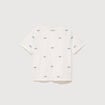T-shirt droit col rond brod&eacute; en coton ivoire femme