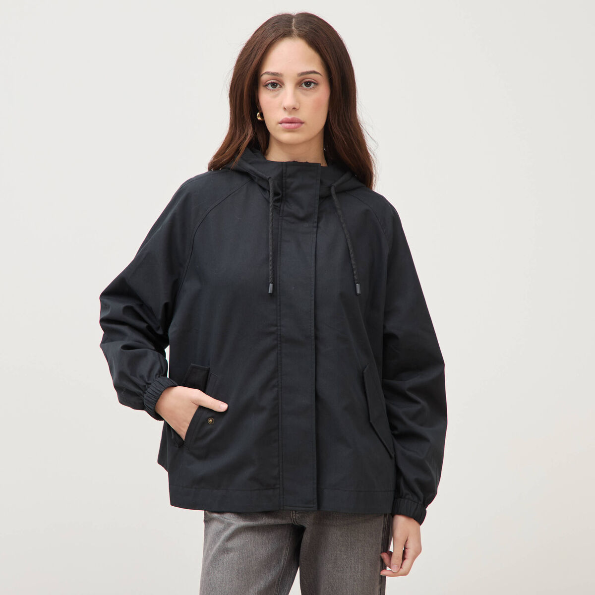 Parka oversize d&eacute;perlante &agrave; capuche noir femme