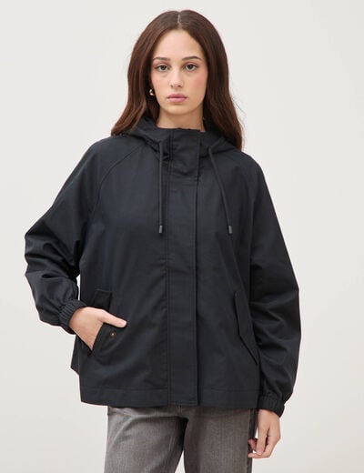 Parka oversize d&eacute;perlante &agrave; capuche noir femme