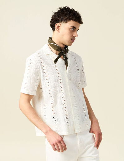 Chemise manches courtes brodée ecru homme