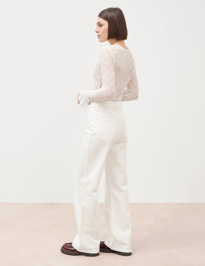 Jeans large taille haute denim blanc femme
