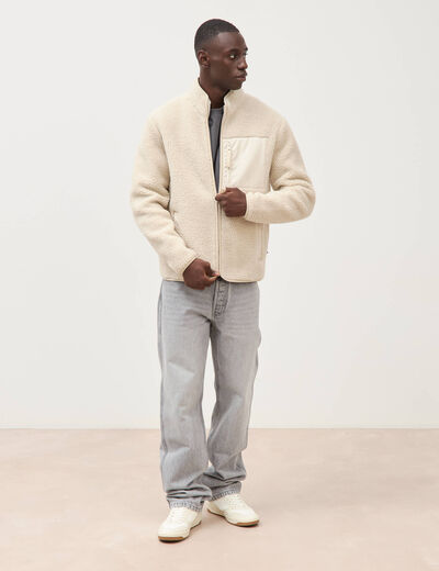 Veste droite sherpa col montant sable homme