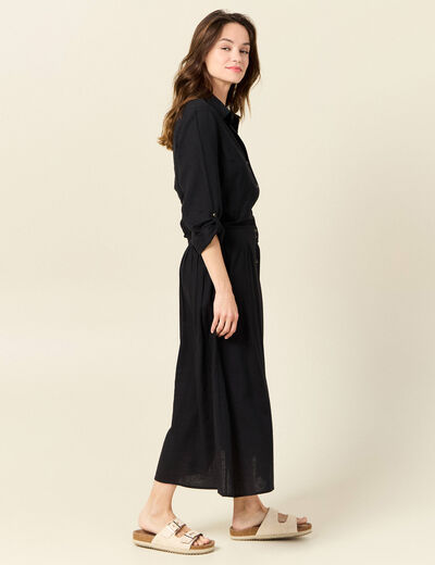 Robe droite manches longues 3/4 noir femme