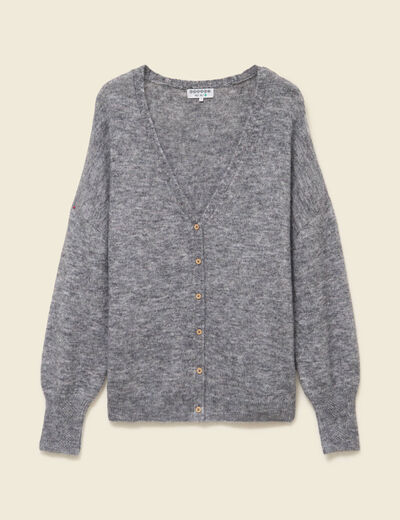 Gilet manches longues col v gris clair femme