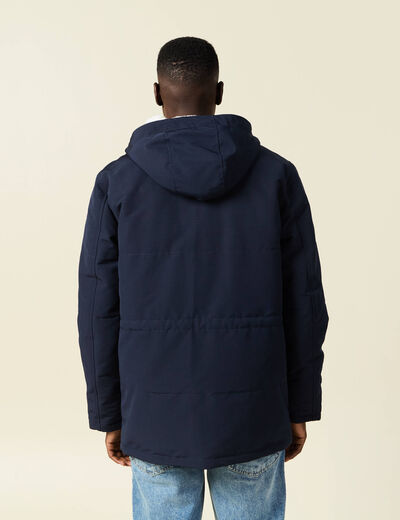 Parka à capuche bleu marine homme