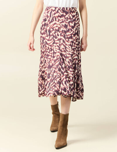 Jupe midi évasée fluide marron femme