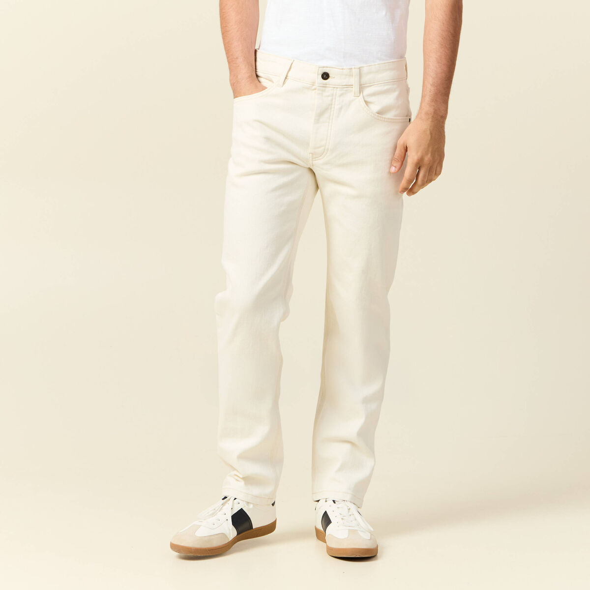 Jeans straight 5 poches ecru homme