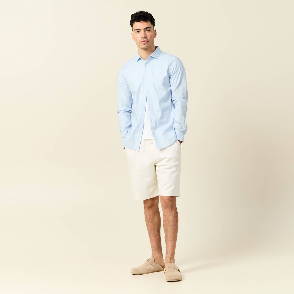 Bermuda droit &eacute;lastiqu&eacute; ecru homme