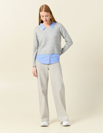 Pull manches longues gris clair femme