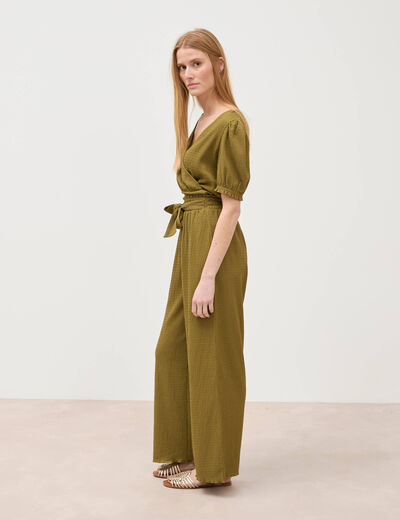 Pantalon loose avec ceinture vert kaki femme