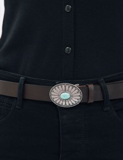 Ceinture en cuir western marron foncé femme