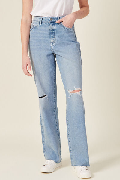 Jeans large déchiré denim bleach femme