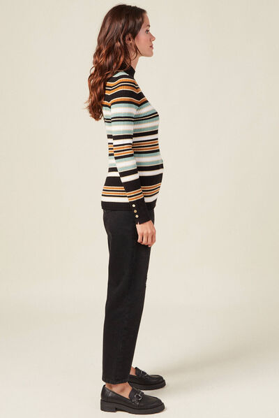 Pull manches longues côtelé marron femme
