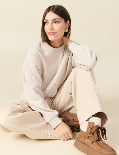 Sweat droit manches longues beige femme
