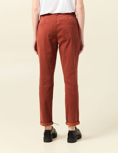 Pantalon chino cigarette rouge foncé femme