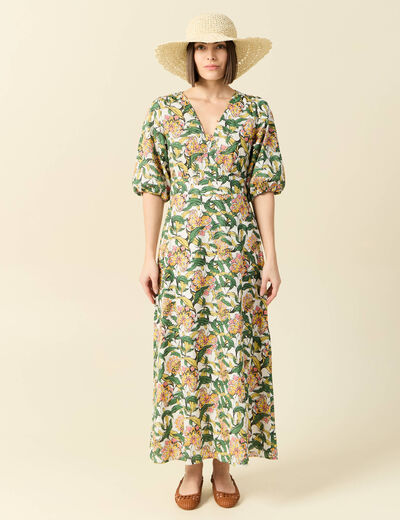 Robe longue évasée blanc femme