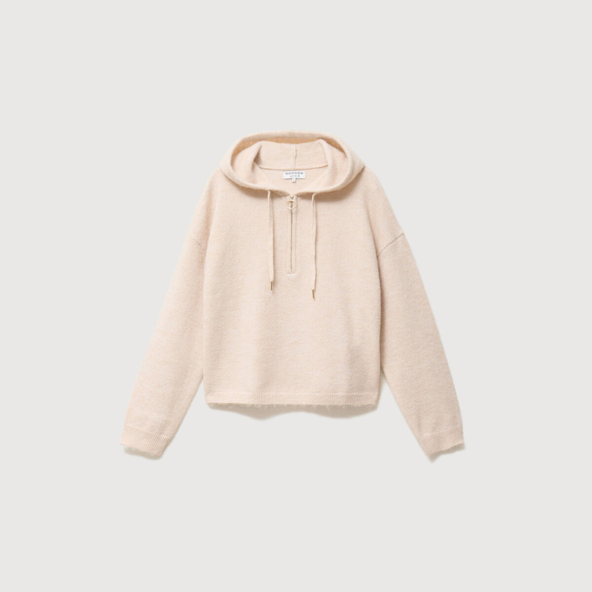 Pull &agrave; capuche zipp&eacute; beige femme