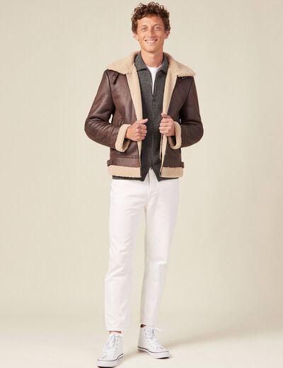 Blouson droit simili cuir taupe homme