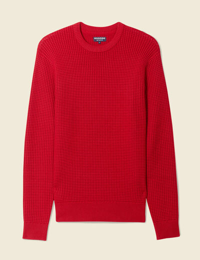 Pull manches longues col rond rouge fonc&eacute; homme