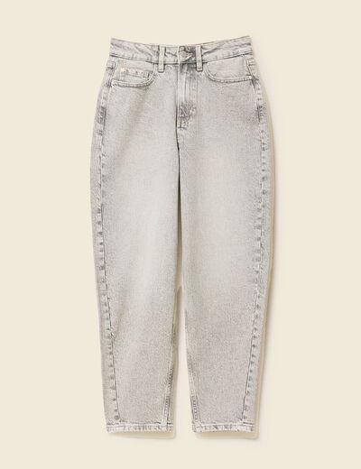 Jeans barrel slouchy taille haute 7/8ème denim gris clair femme