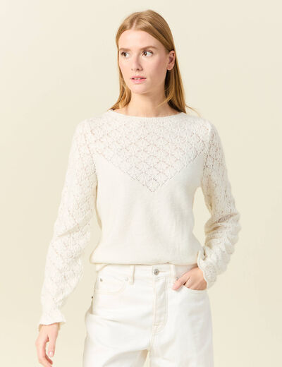 Pull manches longues ecru femme