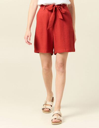 Short large taille haute rouge foncé femme