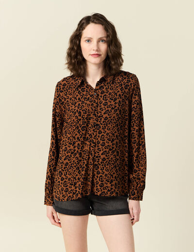 Chemise manches longues fluide marron foncé femme