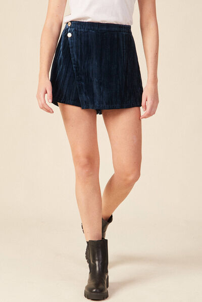 Jupe-short ajustée velours bleu canard femme
