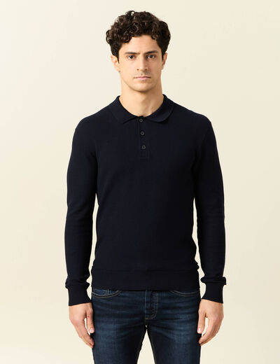 Polo manches longues bleu marine homme