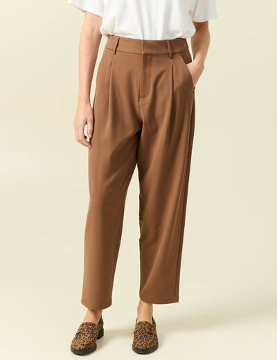 Pantalon slouchy taille haute 7/8&egrave;me marron femme