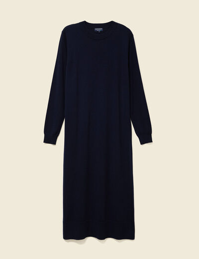 Robe manches longues bleu fonc&eacute; femme